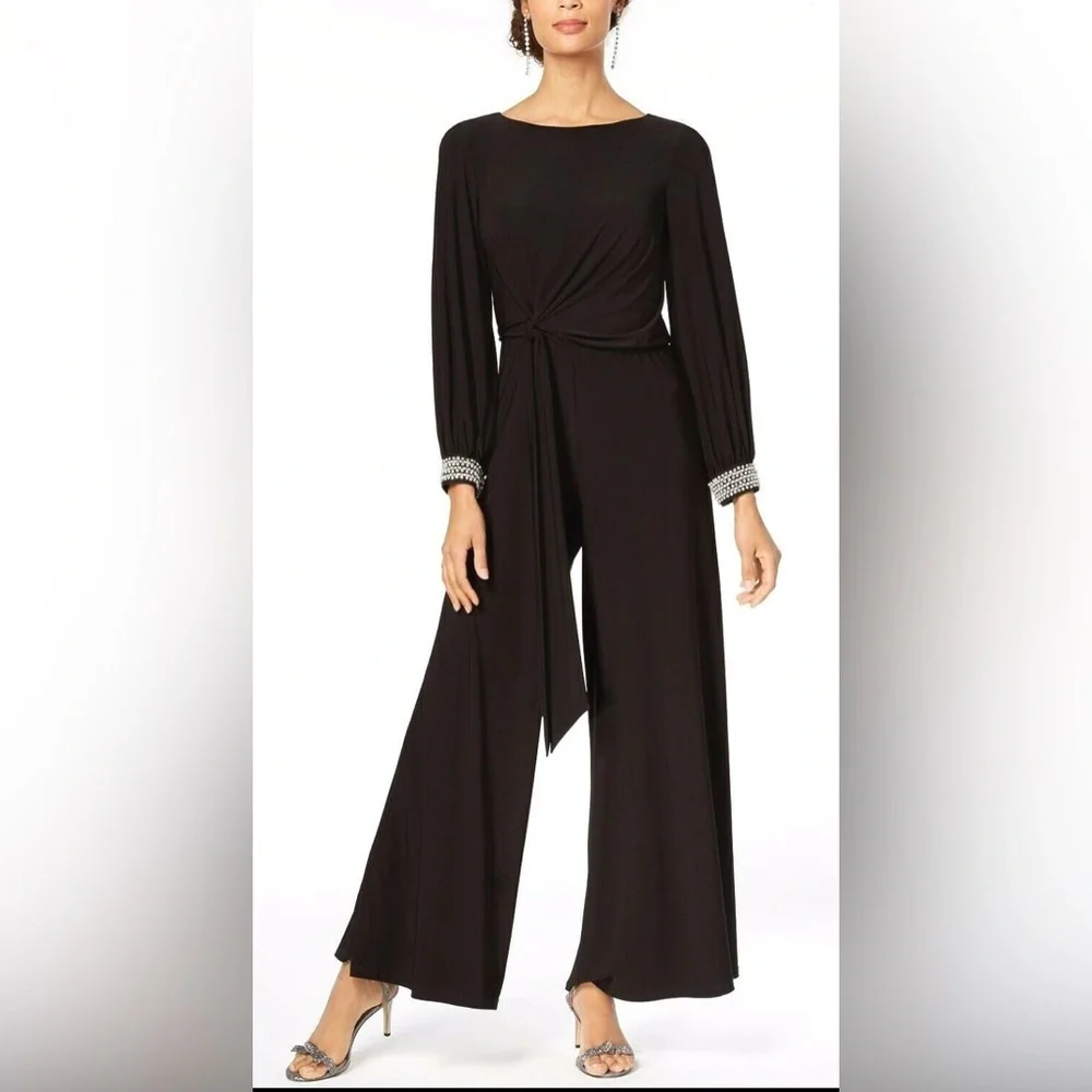 MSK Rhinestone Embellished Long Sleeved Wide Leg Jumpsuit - Picture 1 of 5